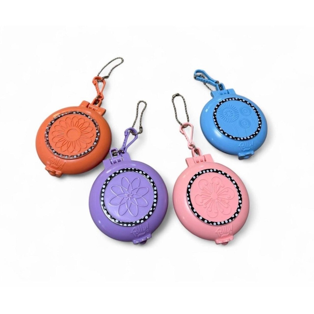Y2K Polly Pocket Mini Compact Mirror Keychain Lot of 4 Blue Pink Purple Orange